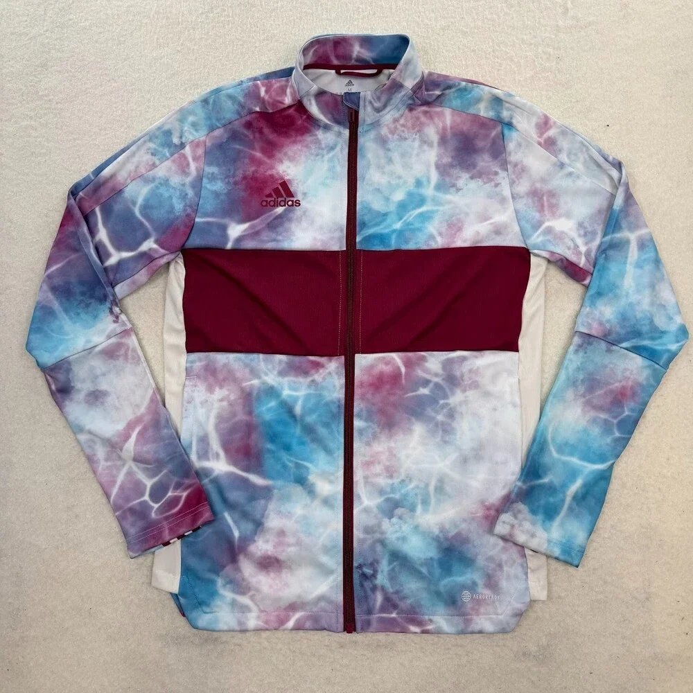 NWT adidas Men's Tiro Track Jacket Maroon Marble Tie Dye Three Stripe Size M - Picture 2 of 7